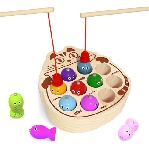 KALANKA-Jeu De Pêche Magnétique en Bois De Enfant 2 3 4 Ans, Jouet Montessori Apprentissage Ouets Educatifs pour Garçons Filles 1 2 3 an