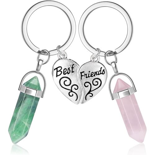 KALANKA-Porte-Clés Amitié, Amitié Porte Clef Amitié Pour 2 Pendentif en Cristal Naturel Bestie Keychain Bff Keychain Anniversaire Graduation Cadeaux de NoëL (2pcs)