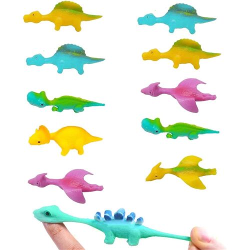 KALANKA-20 PCS Dinosaure Jouet, Slingette Élastique Doigts Dinosaure Volants Jouet, Dinosaures Jouets pour Enfants Cadeau Fête Anniversaire, Couleur Aléatoire