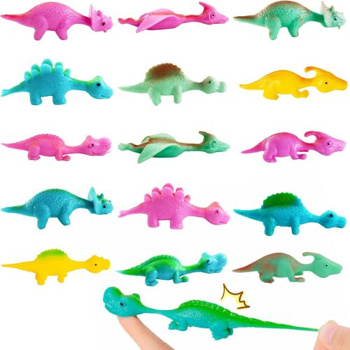 KALANKA-15 pièces Dinosaur Slingshot Toy,Dinosaures Volants Extensibles,Jouet de Doigt de Dinosaure de Fronde,Dinosaure en Caoutchouc Jouet,Dinosaure Fronde Jouet,Jouets de Fronde des Doigts de Dinos