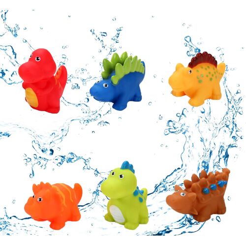 KALANKA-6 Pièces Jouet Bain Bébé Motif Dinosaure Jouets de Bain Coloré Jeux Enfant 1 an Cadeau 2 Ans Poupée Dinosaure Réaliste Design sans Couture pour Baignoire Piscine Plage