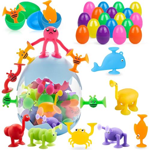 KALANKA-Jouets à Ventouse pour Enfants, Jouets de Bain, 40 Pièces Animals Jouet d'Aspiration avec Rangement en Coquille D'?uf de Dinosaure, Cadeaux Éducatifs pour Garçons et Filles de 3 4 5 Ans