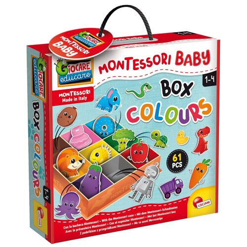 KALANKA-Lisciani - MONTESSORI BABY - Boite à Couleurs en 3D - Jeu Apprentissage des Couleurs Pour Enfants de 1 à 4 ans - Jeu Educatif de Classification -Approche MONTESSORI - 61 pièces