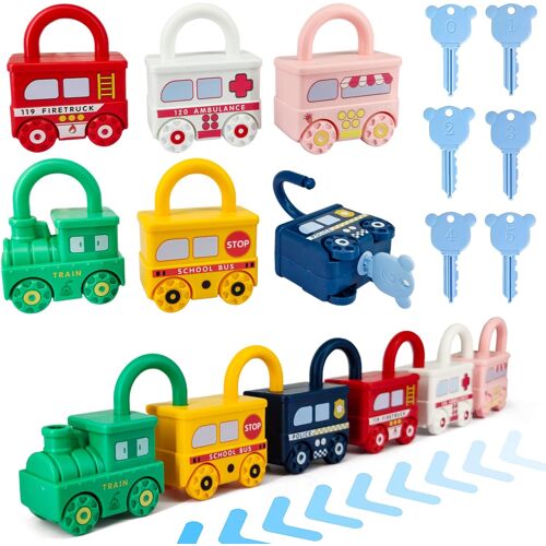 KALANKA-Voiture Jouet Enfant avec Clé de Verrouillage, Jeux Montessori Educatif, Parcours Motricité BéBé Jouet Sensoriel, Jeu de Correspondance Cadeau pour GarçOns Fille 2 3 4 Ans