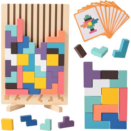 KALANKA-Puzzle en Bois, Blocs De Construction en Bois ColoréS, Jeux Montessori 3 4 5 6 Ans, Intelligence Jigsaw, Cerveau Jouet, Blocs Géométriques, Jeux Educatif Cadeau pour GarçOns Et Filles