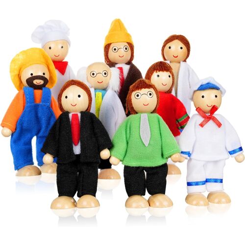 KALANKA-Maison de poupées en bois ¿ Lot de 9 personnes, jolies figurines professionnelles pour enfants