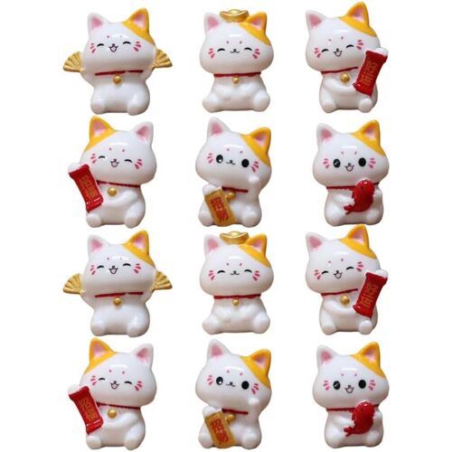 KALANKA-Lot de 12 Figurines Miniatures de Chat Porte- Maneki Neko - Chat Mignon - Décoration de Paysage - Figurines Mignonnes - Jouet en résine