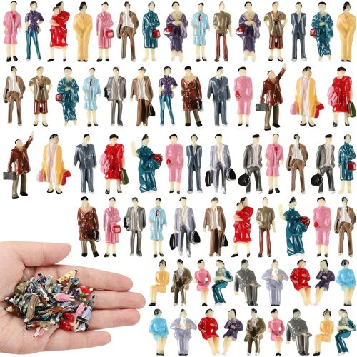 KALANKA-Échelle 1: 87 Ho Ensemble de Mini Figurines de Personnes Modèle de Minuscules Peintes Figurines de Petites Personnes Miniatures en Plastique Assises et Debout(50)