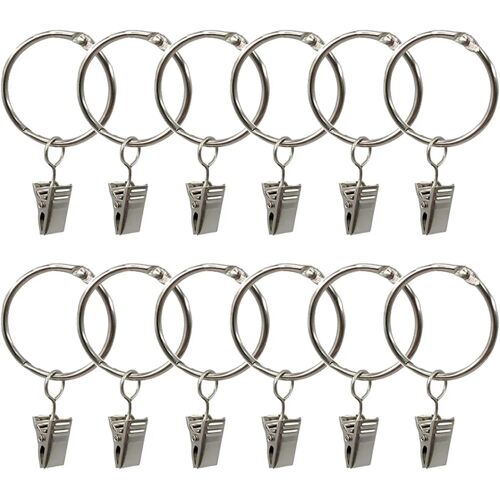 Kalanka-Anneaux Pour Rideaux,Pince Rideaux,40 Pièces Anneau Rideau Avec Pinces,Décoratif Métal Drapé Clip Crochets Ensemble,Facile Ouvert Anneaux À Pince Diamètre Intérieur De 35mm Argent