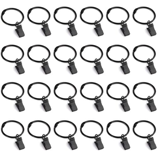 Kalanka-Pince Rideaux,Anneau Rideau 40 Pièces Pince Anneaux De Rideaux Avec Pinces Metal Rideau Clips De Crochets Décoratifs De Diamètre Intérieur 35 Mm-Noir