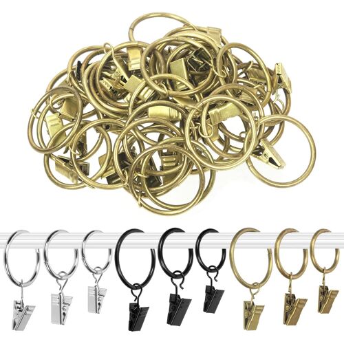Kalanka-Lot De 40 Anneaux De Rideau Avec Clips - Diamètre Intérieur : 3,5 Cm - Convient Pour Tringles Jusqu'à 2,5 Cm