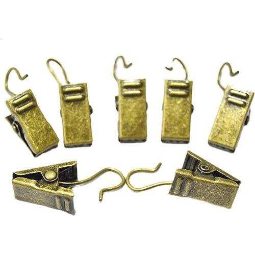 KALANKA-Lot de 20 Crochet à Pince Clips pour Rideaux Anneaux à Pince, Clips de Rideau, Clips de Rideau en Acier Inoxydable avec Crochets (Bronze)