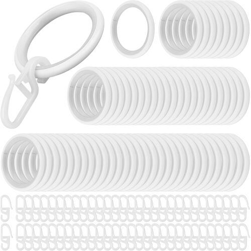 KALANKA-Anneaux Rideaux avec Pinces - Lot de 60 Anneaux à Clip pour Rideaux et Crochets - Diamètre 30 mm - Glissement Silencieux - Blanc