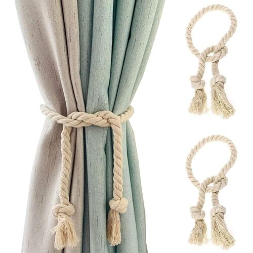 Kalanka-2 Pièces Embrasse Pour Rideaux, Attache Rideau En Coton, Embrasse Rideau Pinces À Rideaux Corde De Coton, Corde Écologique Tricot Rideau Fenêtre Rideau Corde Pour Décoration De Maison Bureau