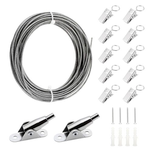 Kalanka-6m Câble En Acier Inoxydable Kit 2mm Cable Inox Cable Pour Rideaux Inox Câbles Métallique Avec Revêtement Pvc Avec Vis Et Pince Montage Pour Suspendre Lampe Vêtements Photo Plante