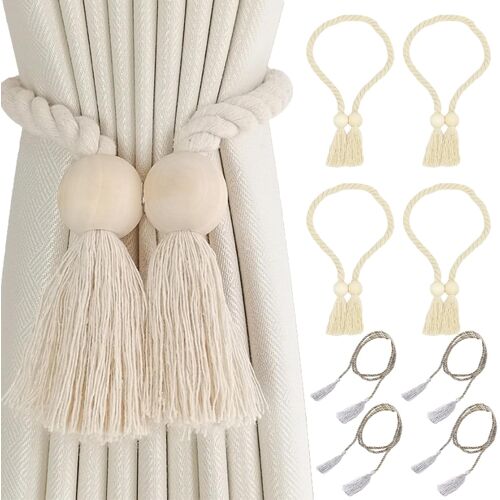 KALANKA-4 Pièces Embrasse pour Rideaux,Embrasse Rideau magnetique, Attache Rideau aimantée,Livré avec 4 Cordes décoratives,pour Décoration dans la Salle ou Chambre