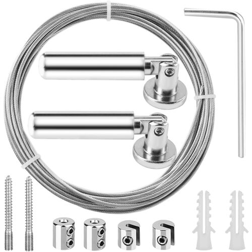 KALANKA-Câble en Acier Inoxydable 5m ¿ Kit Tringle à Rideaux avec Fixation pour Rideau de Douche | Câble pour Rideau Antirouille + Accessoires Inclus | Compatible Rideaux Lourds