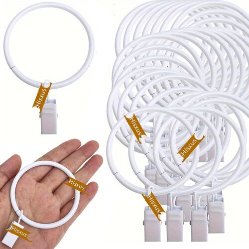 KALANKA-Lot de 40 anneaux de rideau blancs de 25 mm pour tringle à rideau - En métal inoxydable - Avec clips - Décoration - Pour salle de bain, salon et chambre