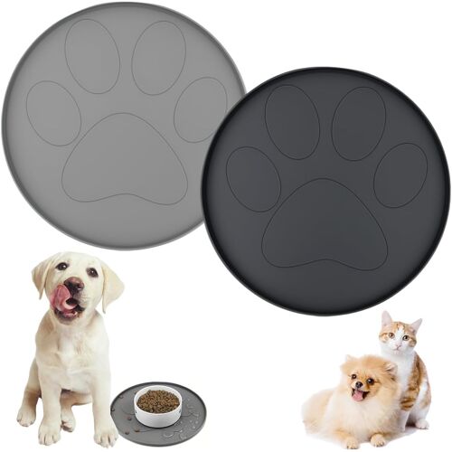 Kalanka-2 Pcs Tapis De Gamelle Chat Chien En Silicone Imperméable Et Antidérapant, Tapis De Nourriture Pour Gamelle, D'eau Chat Lavable D¿Alimentation Pour Animaux Imperméable - Avec Rebords Surélevé