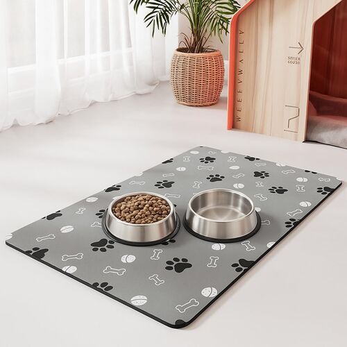Kalanka-1 Tapis De Nourriture Pour Animaux De Compagnie, Tapis Absorbant Pour Gamelle De Nourriture Et D'eau, Nettoyage Facile Imperméable Antidérapant En Silicone Pour Gamelle (30x40cm,Gris)
