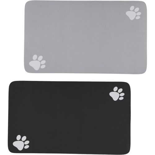 Kalanka-2pcs Tapis Gamelle Pour Chien Et Chat,30x50 Cm Tapis Absorbant Chien,Tapiss Nourriture Chat Imperméable Lavable, Pour Nourriture Et Eau (Pattes, Noir Et Gris)