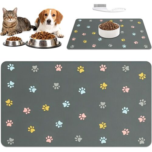 Kalanka-Tapis De Nourriture Pour Chien 30×50 Cm, Tapis Gamelle Chat, Tapis De Gamelle Imperméable Et Antidérapant, Tapis Absorbant Chien, Facile À Nettoyer, Sans Bpa, Avec Peigne Anti-Puces Inclus