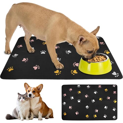 Kalanka-Tapis Gamelle Chien De Diatomée 40 × 60 Cm, Tapis Gamelle Chat Absorbante Noir, Séchage Rapide, Pet Feeding Mat Antidérapant, Tapie Absorbant Pour Gamelle De Nourriture Et D'eau-Nettoyage Fac