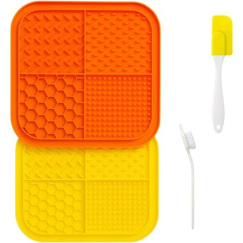 Kalanka-Tapis De Léchage Pour Chien | Pack 2 Unités Avec Brosse Et Spatule | Silicone Alimentaire Sans Bpa | Ventouses | 20×20 Cm