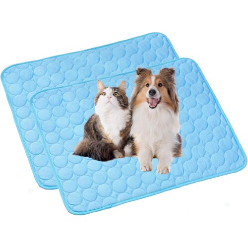Kalanka-2 Pièces Tapis Rafraichissant Chat,Tapis Rafraîchissant Chien,Lavable, Tapis Chien Auto-Refroidissant Pour L'été,Tapis De Glace Pour Animaux De Compagnie, 50x40cm(Bleu)