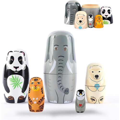 KALANKA-Poupées Gigognes Animaux en Bois, 5 Pièces Poupées Empilables pour Fêtes et Festivals