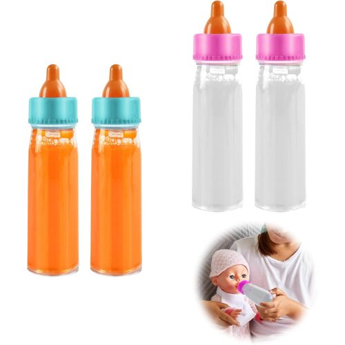 KALANKA-4 Pièces Biberon Magique, la Magie Biberon Magique pour Poupée, Sécurité Biberon Poupee, Alimentation Simulée, Liquide Qui Disparaît, aux Enfants âGés de 3 Ans et Plus (Jaune/Blanc)