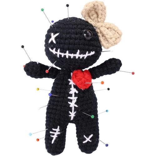 KALANKA-Poupée Voodoo Positive, Cadeau Amusant Anti-Stress au Crochet Noeud Poupée Voodoo Noire Tricotée avec Épingles Décoration Halloween pour Adultes Amis Collègues Bureau Maison Fête