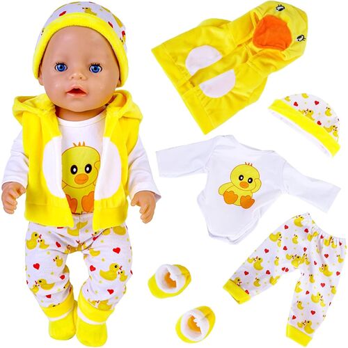 KALANKA-Vêtements de Poupée 35-43 cm, Comprend Chapeau Chaussettes Manches Longues Pantalons Gilet, Joli Canard en Coton Jaune pour poupées New Born, Cadeaux pour Filles Garçons