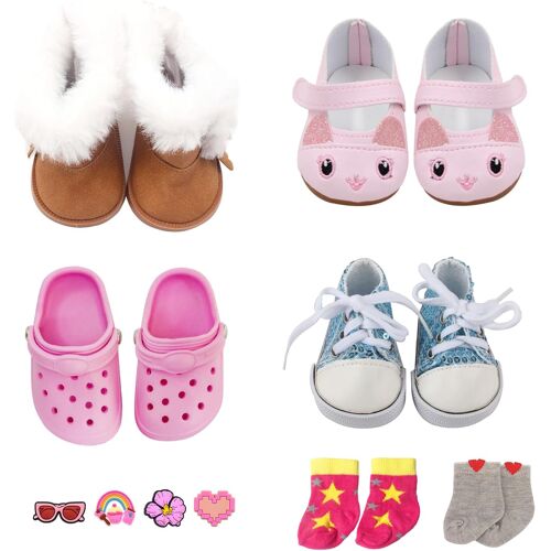 KALANKA-Accessoires pour poupée de bébé, 7 pièces Chaussures et Chaussettes pour poupées de 43 cm