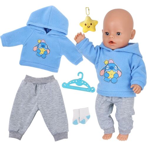 KALANKA-Lot de 5 vêtements de poupée pour poupées de 12 à 18 pouces - Bleu - 30-43 cm - Avec 1 sweat à capuche, 1 pantalon, 1 chaussettes, 1 cintre, 1 ornement en forme d'étoile pour poupées - Access