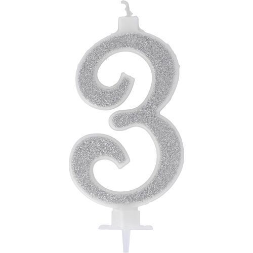 Kalanka-Bougie Numérale Glitter Argent N°3