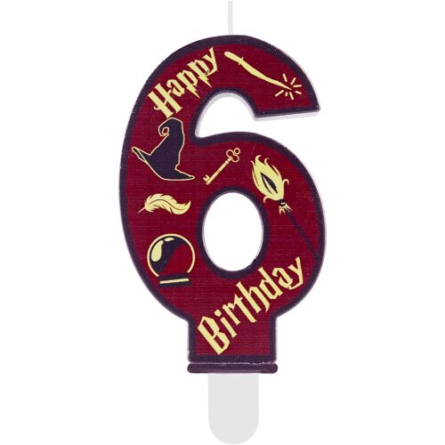 KALANKA-Bougie Chiffre 6 Anniversaire École de Magie - Décoration de Gâteau pour Enfants 6 Ans, Thème Sorcier Garçon et Fille, Accessoires Anniversaire Magique pour Fête d'Enfant