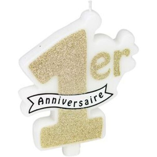 Kalanka-Bougie 1er Anniversaire Paillettes Champagne 10 X 8 Cm - Doré - Taille Unique