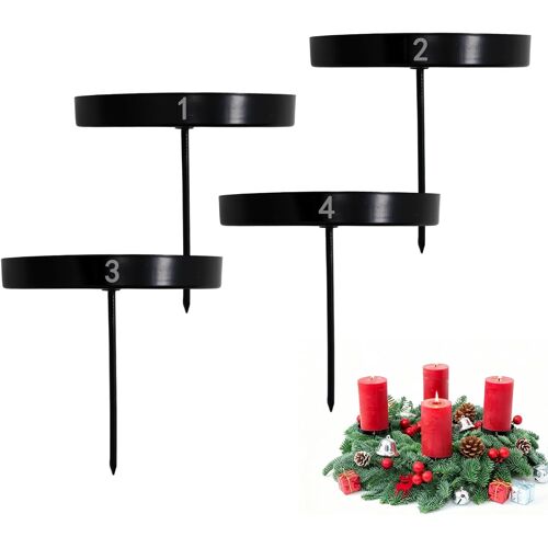 KALANKA-4 Pièces Chandelier en Métal,Bougeoir Noir pour Couronne De L'avent,Photophore Noel De 8 Cm,Porte Bougie avec Logo Numéroté 1 2 3 4,Decoration Table De Noel
