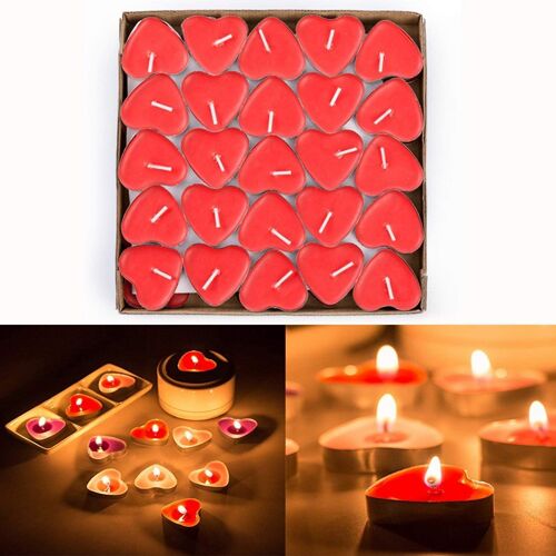 KALANKA-Lot de 50 bougies parfumées en forme de c?ur décoratives pour fête, anniversaire, proposition, mariage, fête, 3,8 x 3,8 x 1 cm (rouge)