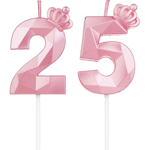 KALANKA-Numéro 25 bougies d'anniversaire, en forme de chiffre 25, Rose avec couronne, pour gâteau, décoration d'anniversaire, pour fêtes, mariages, fêtes d'entreprise, jubilés