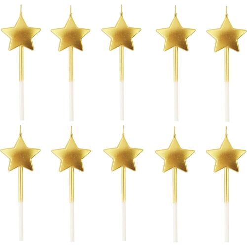 KALANKA-Bougie D'anniversaire Étoile, 10 Pcs Bougies Déco en Forme d'étoile Métalliques pour Gâteau, Or