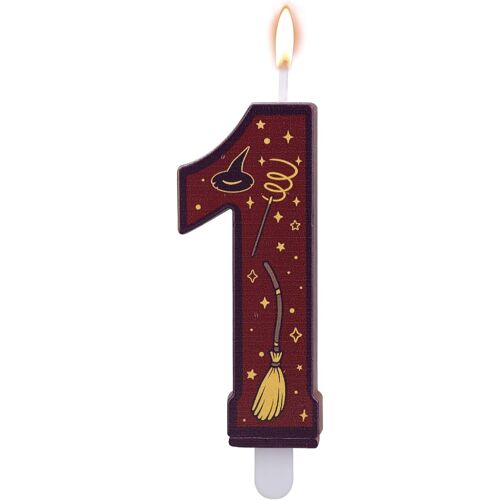 KALANKA-Bougies Numérotées Sur le Thème du Sorcier Magique, Décoration de Gâteau d'Anniversaire Marron en Forme de Bougie Numérotée Sur le Thème du Sorcier pour Enfants (1)