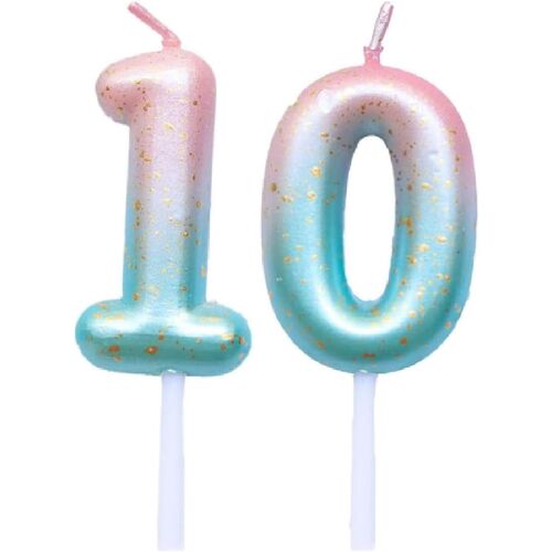 KALANKA-Bougies numérotées d'anniversaire Violet Bleu Paillettes Décoration de gâteau d'anniversaire Bougies numérotées dégradées 10 ans Bougies de gâteau pour mariage Anniversaire Célébration Fête d