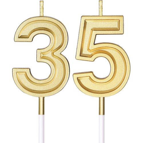 KALANKA-Bougies anniversaire dorées pour 35e anniversaire - Décoration de gâteau - Pour fête prénatale, mariage - Longueur totale : 9 cm