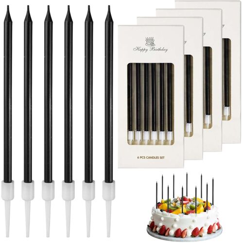 KALANKA-24 Pièces Bougie Anniversaire,Métallique Bougie,Bougies Anniversaire Adulte Enfant,vec Support,Bougie Gateau,Bougies d'Anniversaire Décorative pour Fête de Gâteau,Fête de Mariage(Noir)