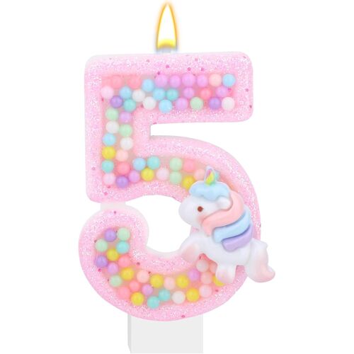KALANKA-Décoration de Gâteau Numérotée Licorne, Bougies d'Anniversaire à Thème Licorne Décoration Gâteau à Thème Dessin Animé Fournitures de Fête d'Anniversaire pour Filles (5)