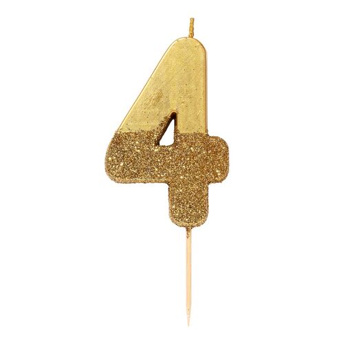 KALANKA-Bougie d'anniversaire numéro 4 dorée avec paillettes | Décoration de gâteau de qualité supérieure | Jolie, scintillante pour enfants, adultes, 4e, 40e fête, anniversaire, âge jalon