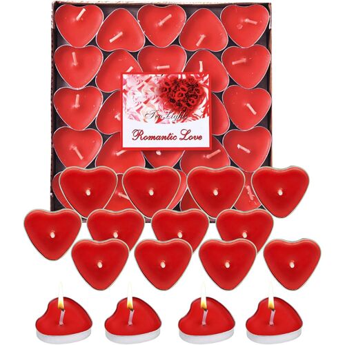 KALANKA-Bougie Coeur, 50 Bougies Chauffe-Plat Coeur Rouge, Convient pour la Saint-Valentin, les confessions, les dates, les mariages et les anniversaires