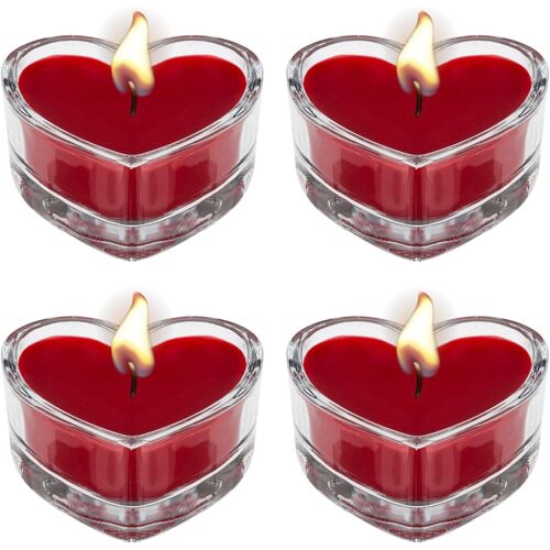 KALANKA-® Lot de 4 bougies en forme de c?ur dans un pot en verre | Bougies romantiques pour la Saint-Valentin, idéales pour les mariages, la décoration d'intérieur et les occasions spéciales | Bougie